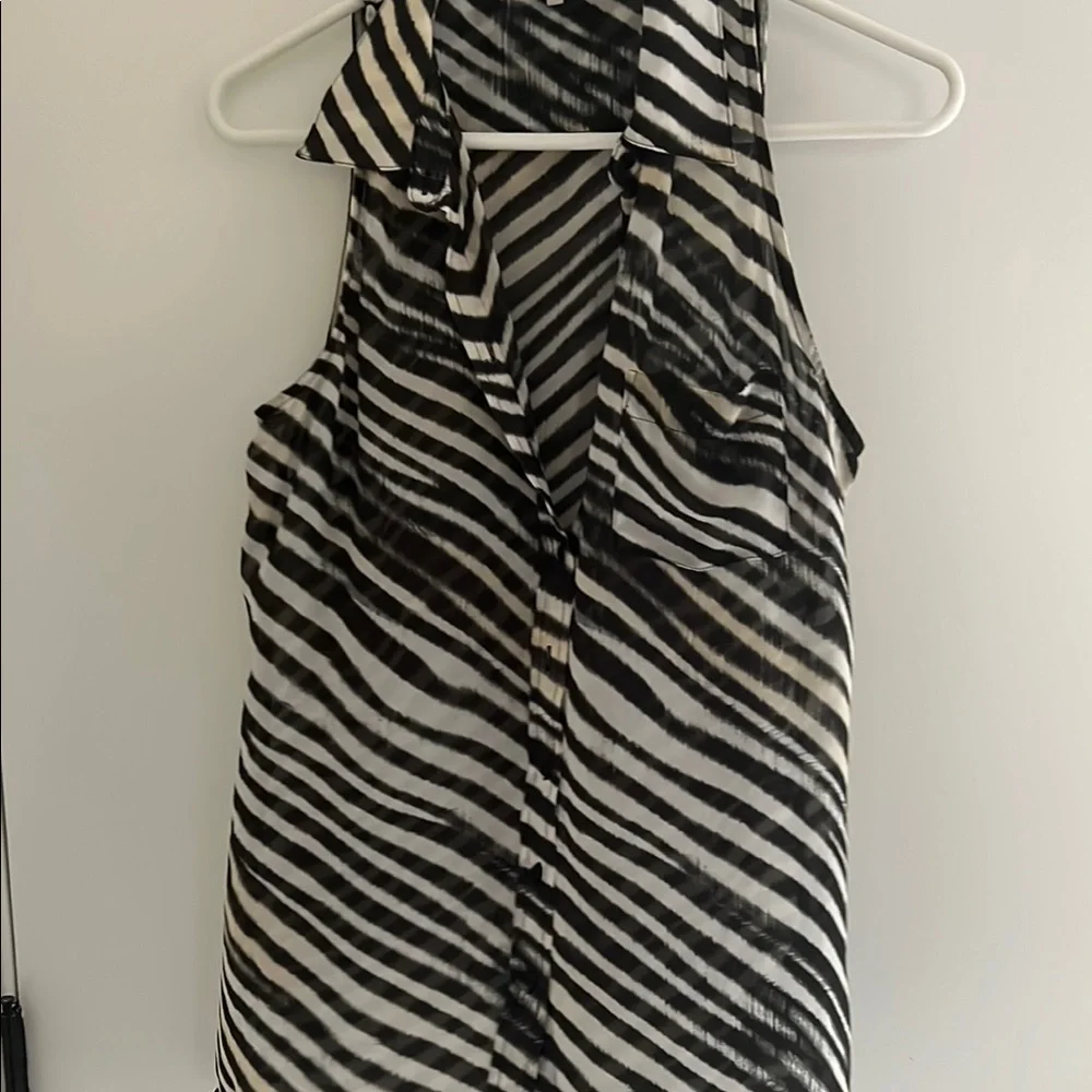 Guess Black and White Striped Women's sheer blouse - Picture 1 of 3